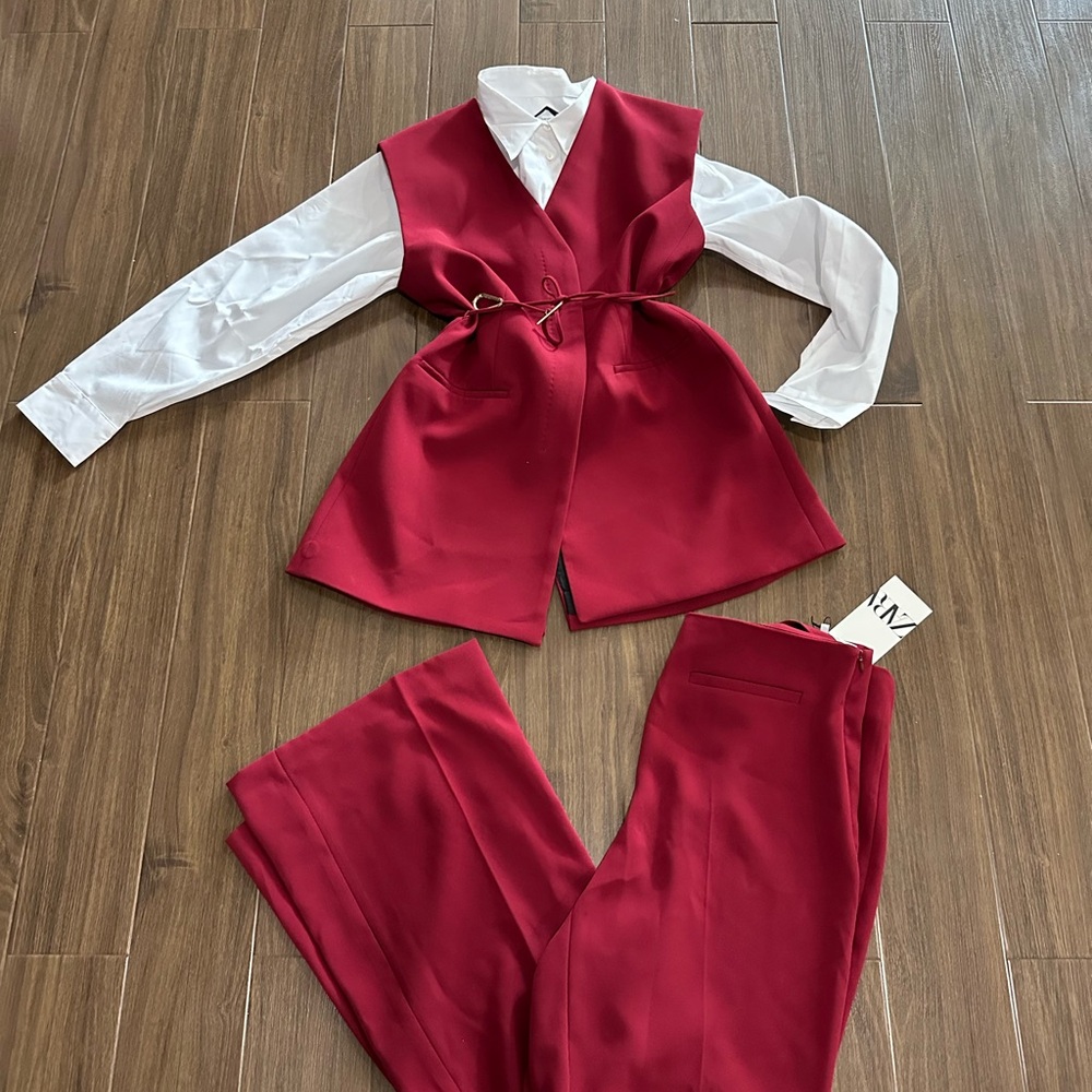 Zara maroon classic pants suit - Picture 4 of 7
